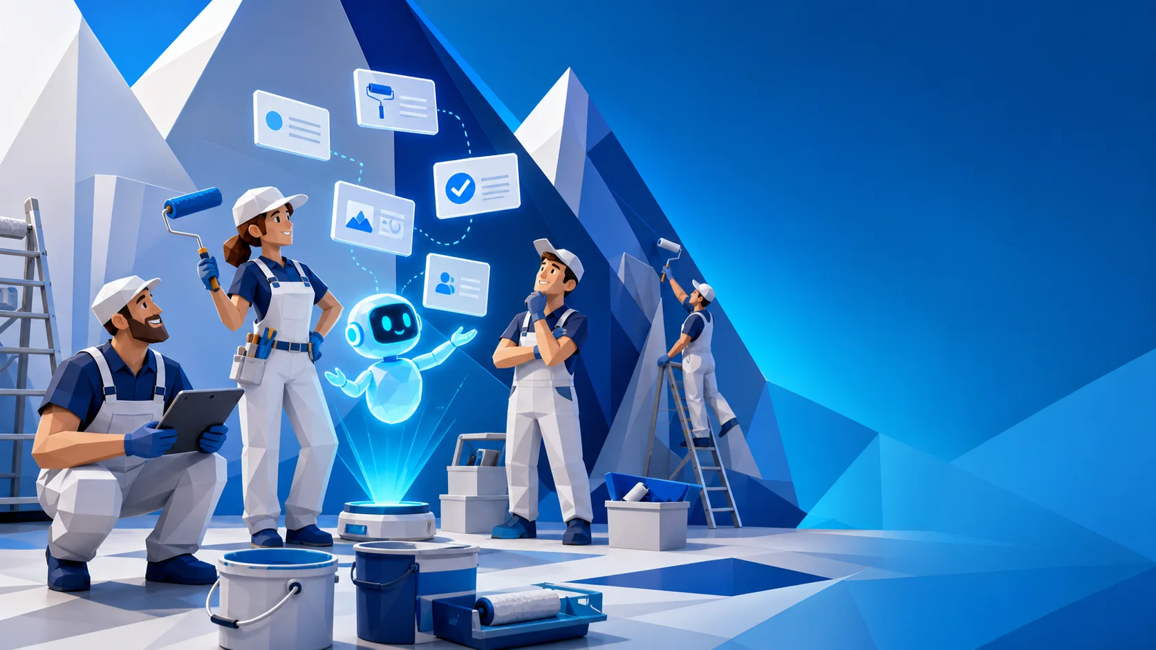 Painting and trade professionals working with an AI assistant