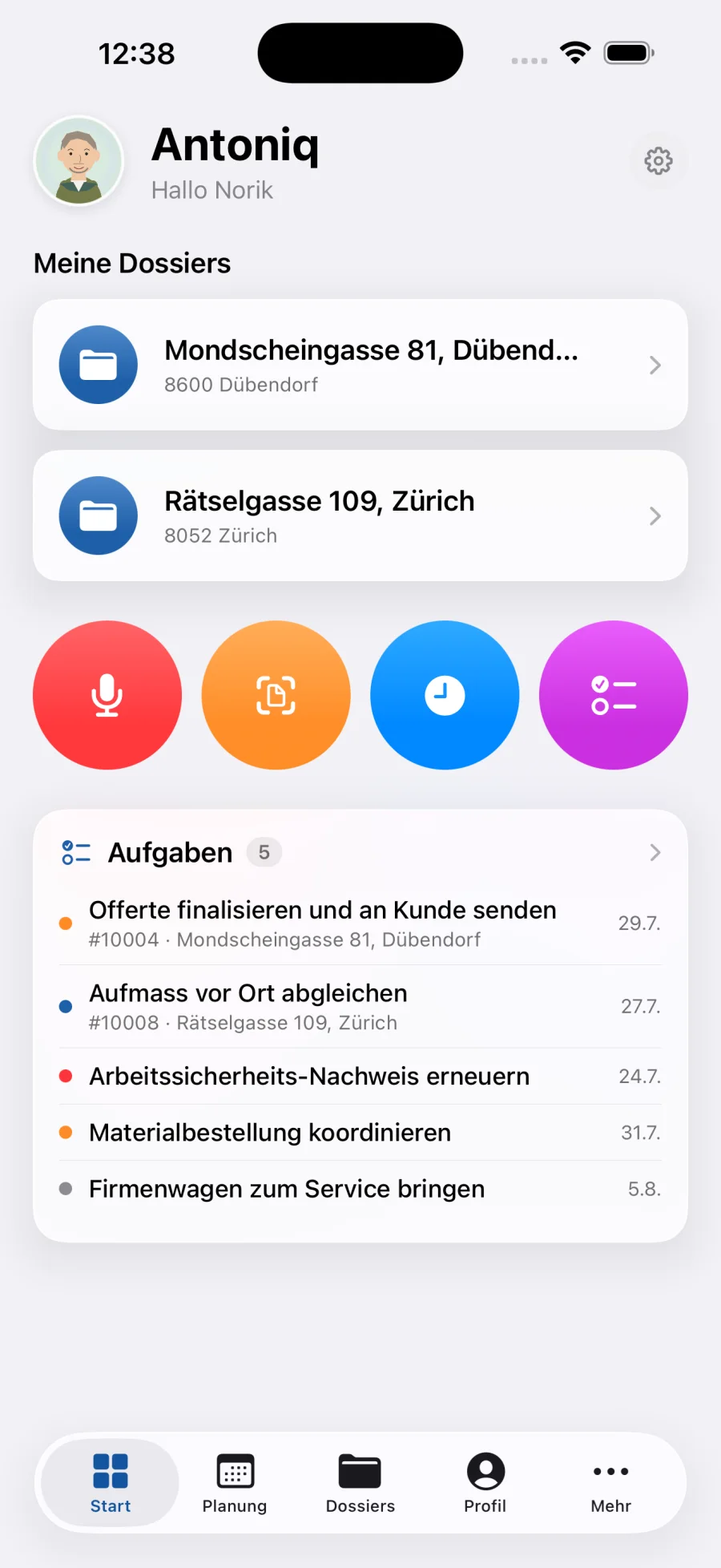 The same project dossier open on a phone